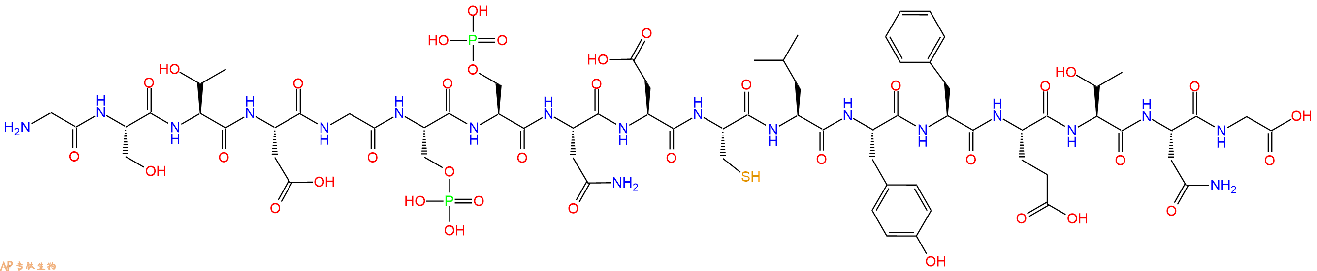 专肽生物产品H2N-Gly-Ser-Thr-Asp-Gly-Ser(PO3H2)-Ser(PO3H2)-Asn-Asp-Cys-Leu-Tyr-Phe-Glu-Thr-Asn-Gly-OH