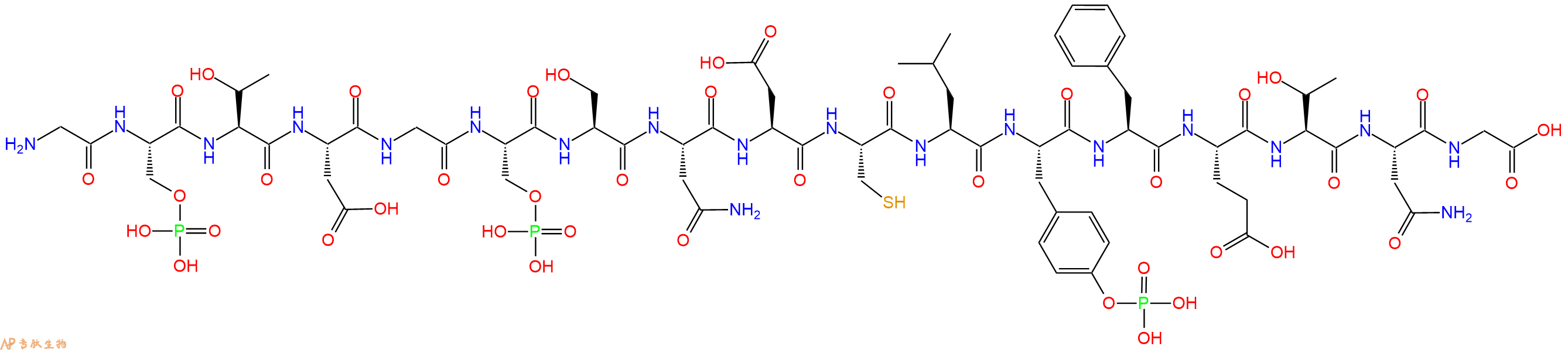 专肽生物产品H2N-Gly-Ser(PO3H2)-Thr-Asp-Gly-Ser(PO3H2)-Ser-Asn-Asp-Cys-Leu-Tyr(PO3H2)-Phe-Glu-Thr-Asn-Gly-OH