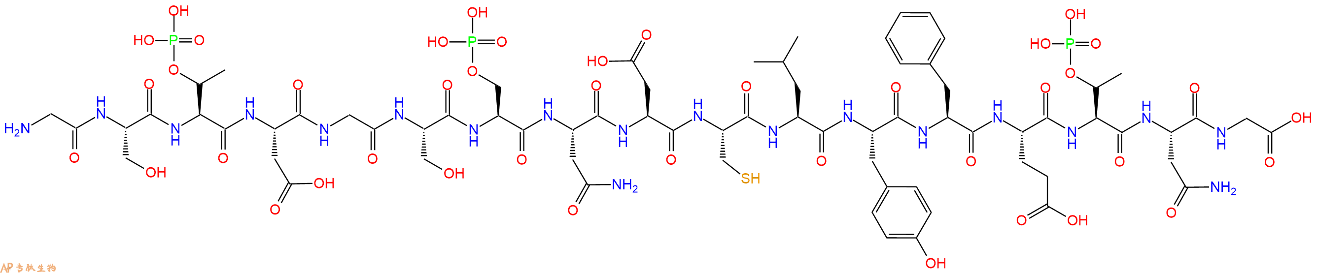 专肽生物产品H2N-Gly-Ser-pThr-Asp-Gly-Ser-Ser(PO3H2)-Asn-Asp-Cys-Leu-Tyr-Phe-Glu-pThr-Asn-Gly-OH