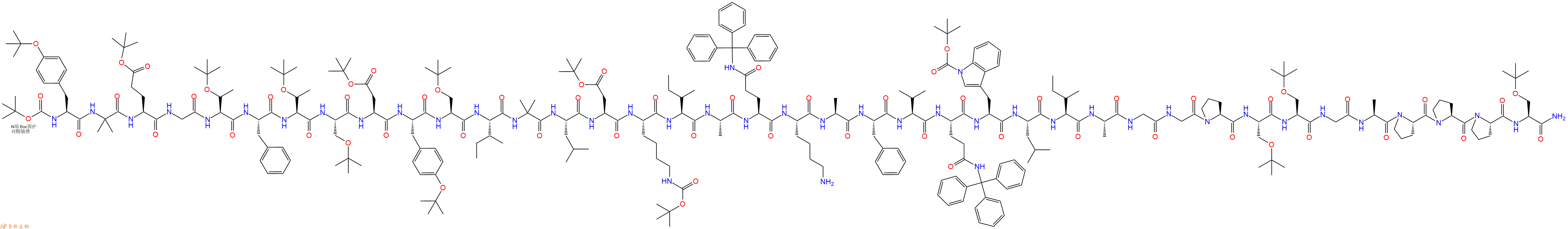 专肽生物产品Boc-Tyr(tBu)-Aib-Glu(OtBu)-Gly-Thr(tBu)-Phe-Thr(tBu)-Ser(tBu)-Asp(OtBu)-Tyr(tBu)-Ser(tBu)-Ile-Aib-Leu-Asp(OtBu)-Lys(Boc)-Ile-Ala-Gln(Trt)-Lys-Ala-Phe-Val-Gln(Trt)-Trp(Boc)-Leu-Ile-Ala-Gly-Gly-Pro-Ser(tBu)-Ser(tBu)-Gly-Ala-Pro-Pro-Pro-Ser(tBu)-CONH2