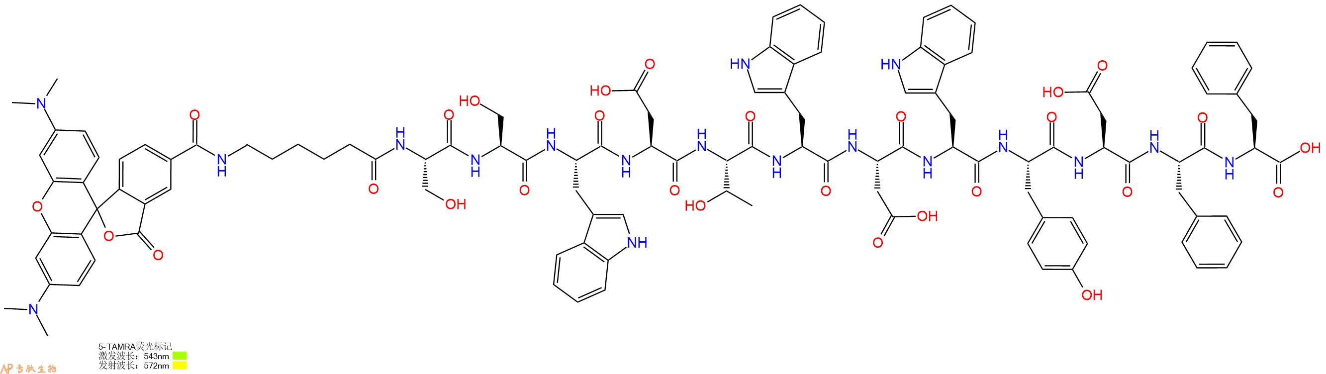 专肽生物产品5TAMRA-Ahx-Ser-Ser-Trp-Asp-Thr-Trp-Asp-Trp-Tyr-Asp-Phe-Phe-OH