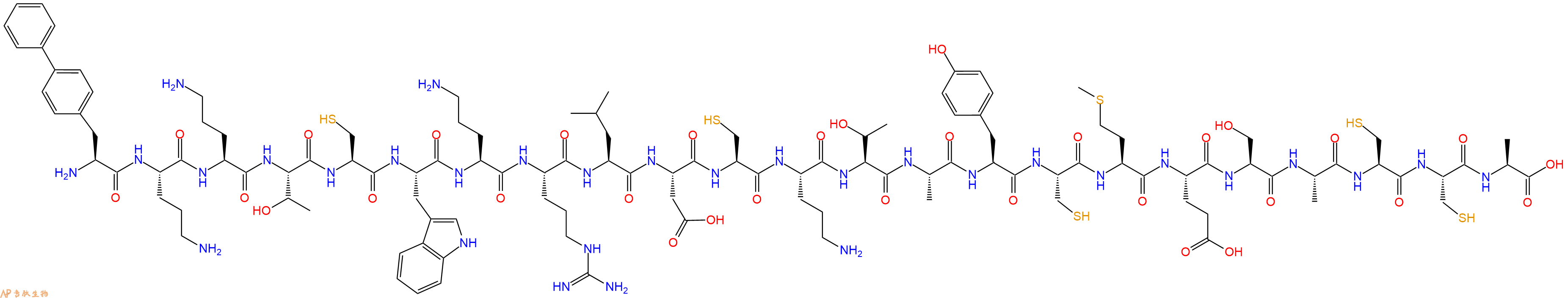 专肽生物产品H2N-Bip-Orn-Orn-Thr-Cys-Trp-Orn-Arg-Leu-Asp-Cys-Orn-Thr-Ala-Tyr-Cys-Met-Glu-Ser-Ala-Cys-Cys-Ala-OH