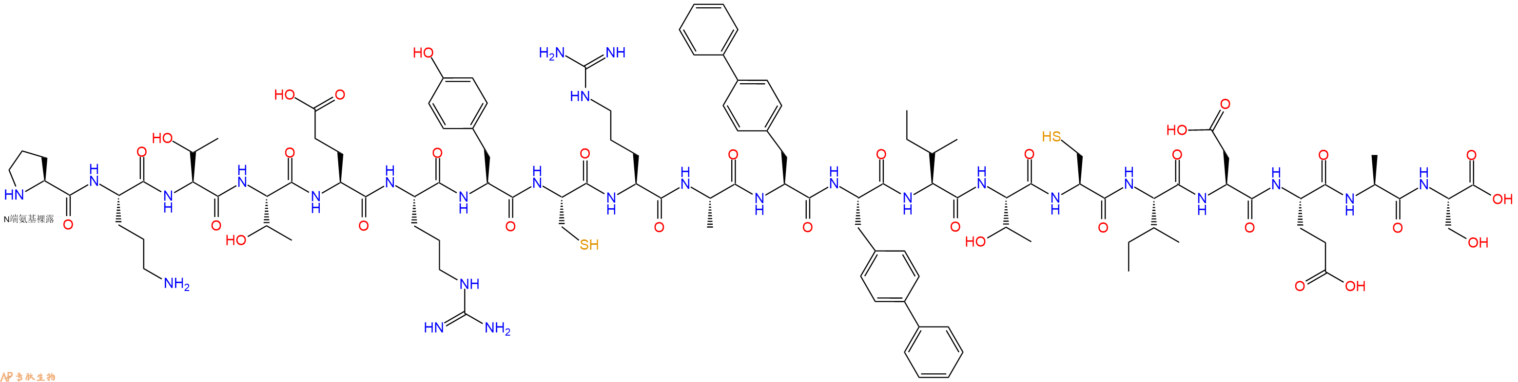 专肽生物产品H2N-Pro-Orn-Thr-Thr-Glu-Arg-Tyr-Cys-Arg-Ala-Bip-Bip-Ile-Thr-Cys-Ile-Asp-Glu-Ala-Ser-OH