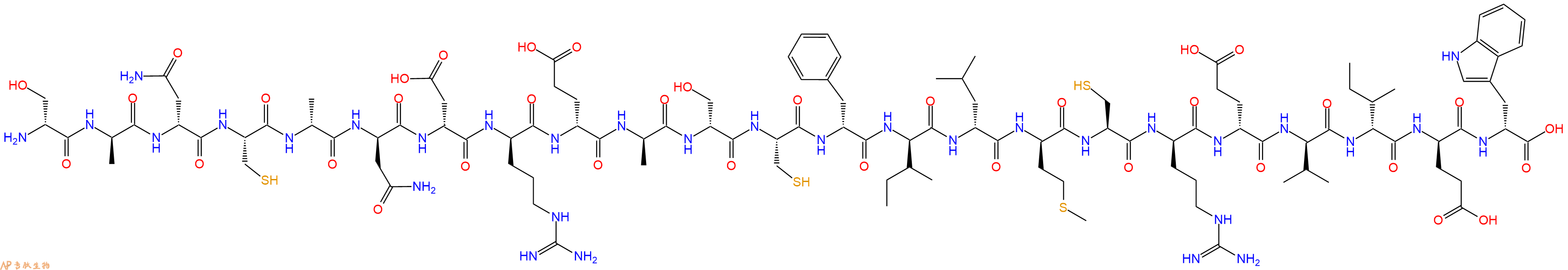 专肽生物产品H2N-DSer-DAla-DAsn-Cys-DAla-DAsn-DAsp-DArg-DGlu-DAla-DSer-Cys-DPhe-DIle-DLeu-DMet-Cys-DArg-DGlu-DVal-DIle-DGlu-DTrp-OH