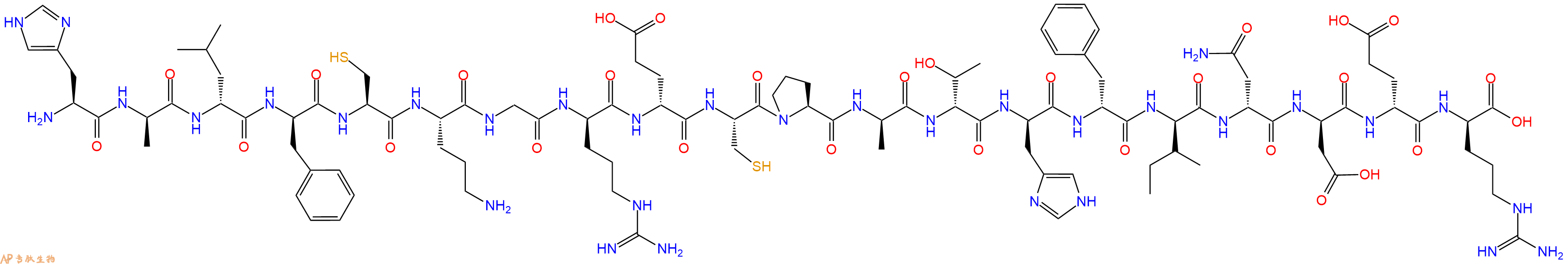 专肽生物产品H2N-His-DAla-DLeu-DPhe-Cys-Orn-Gly-DArg-DGlu-Cys-Pro-DAla-DThr-DHis-DPhe-DIle-DAsn-DAsp-DGlu-DArg-OH