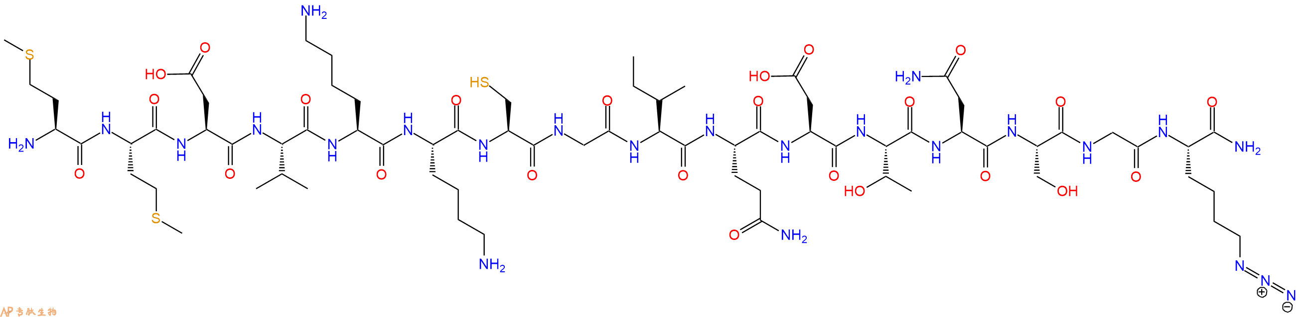 专肽生物产品H2N-Met-Met-Asp-Val-Lys-Lys-Cys-Gly-Ile-Gln-Asp-Thr-Asn-Ser-Gly-Lys(N3)-CONH2