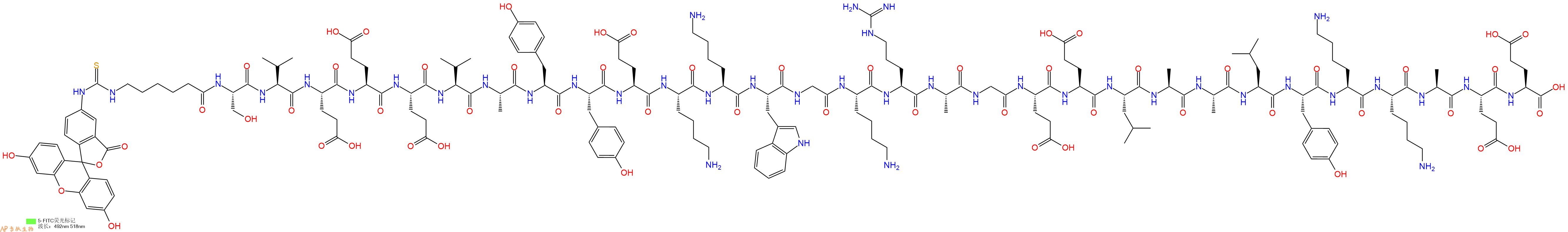 专肽生物产品5FITC-Ahx-Ser-Val-Glu-Glu-Glu-Val-Ala-Tyr-Tyr-Glu-Lys-Lys-Trp-Gly-Lys-Arg-Ala-Gly-Glu-Glu-Leu-Ala-Ala-Leu-Tyr-Lys-Lys-Ala-Glu-Glu-OH