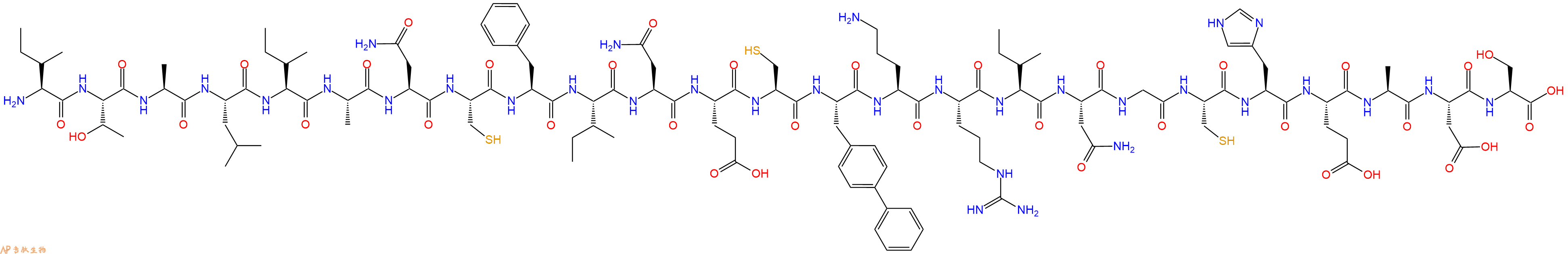 专肽生物产品H2N-Ile-Thr-Ala-Leu-Ile-Ala-Asn-Cys-Phe-Ile-Asn-Glu-Cys-Bip-Orn-Arg-Ile-Asn-Gly-Cys-His-Glu-Ala-Asp-Ser-OH