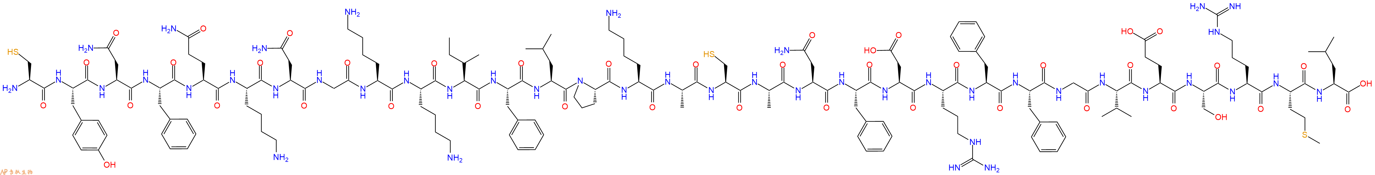专肽生物产品H2N-Cys-Tyr-Asn-Phe-Gln-Lys-Asn-Gly-Lys-Lys-Ile-Phe-Leu-Pro-Lys-Ala-Cys-Ala-Asn-Phe-Asp-Arg-Phe-Phe-Gly-Val-Glu-Ser-Arg-Met-Leu-OH
