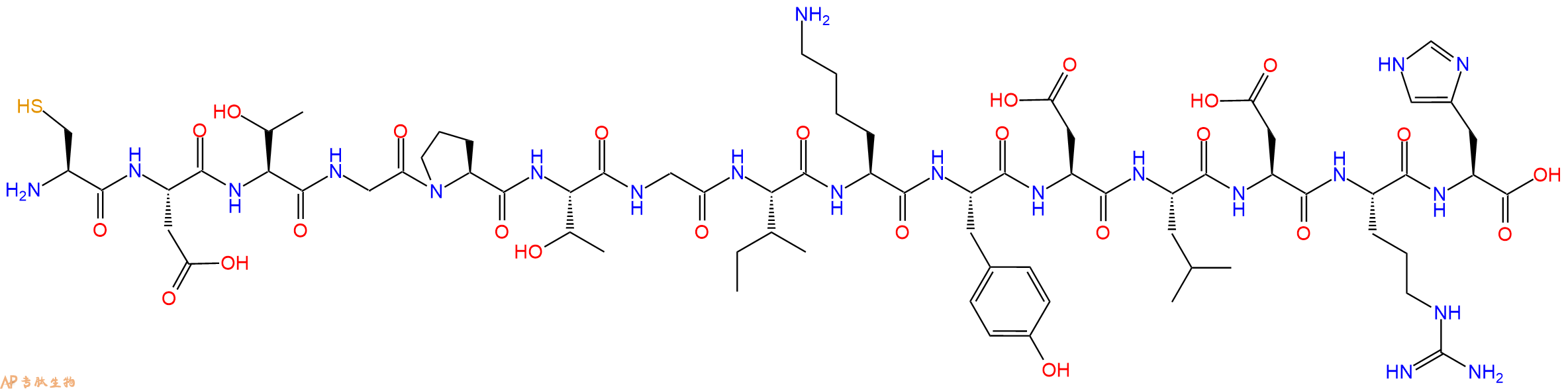 专肽生物产品H2N-Cys-Asp-Thr-Gly-Pro-Thr-Gly-Ile-Lys-Tyr-Asp-Leu-Asp-Arg-His-OH