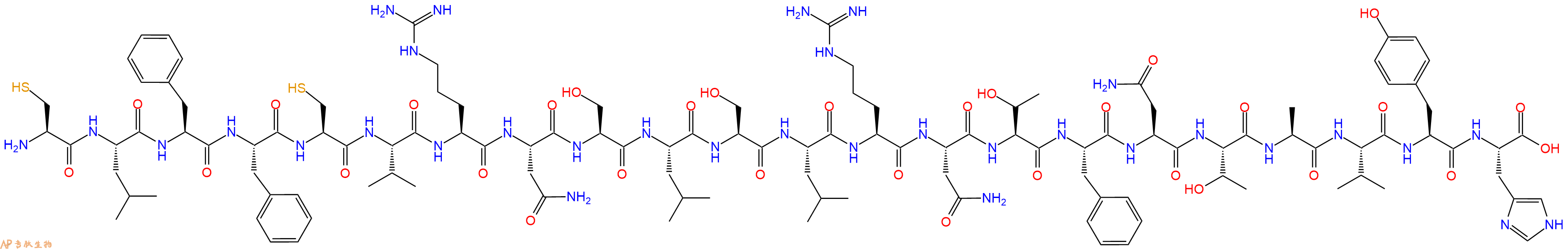 专肽生物产品H2N-Cys-Leu-Phe-Phe-Cys-Val-Arg-Asn-Ser-Leu-Ser-Leu-Arg-Asn-Thr-Phe-Asn-Thr-Ala-Val-Tyr-His-OH