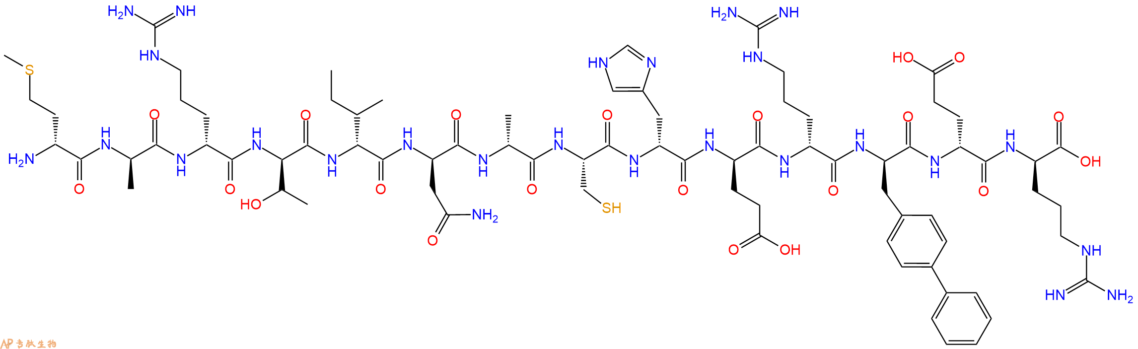 专肽生物产品H2N-DMet-DAla-DArg-DThr-DIle-DAsn-DAla-Cys-DHis-DGlu-DArg-DBip-DGlu-DArg-OH