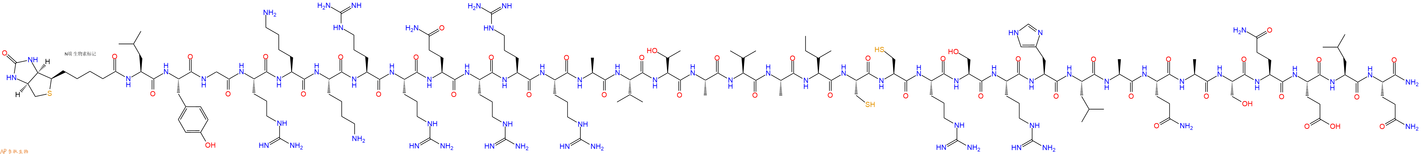 专肽生物产品Biotinyl-Leu-Tyr-Gly-Arg-Lys-Lys-Arg-Arg-Gln-Arg-Arg-Arg-Ala-Val-Thr-Ala-Val-Ala-Ile-Cys-Cys-Arg-Ser-Arg-His-Leu-Ala-Gln-Ala-Ser-Gln-Glu-Leu-Gln-CONH2