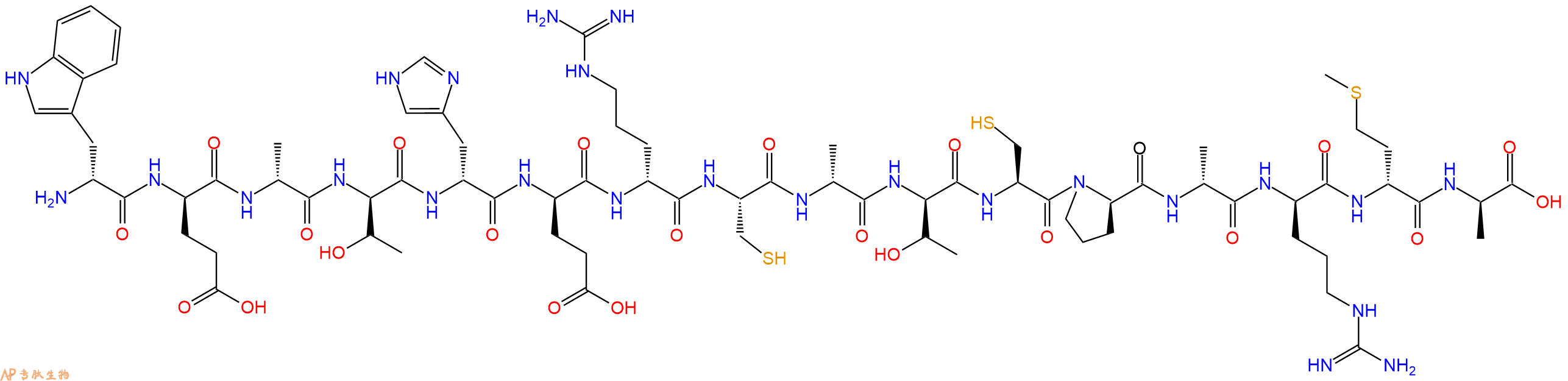 专肽生物产品H2N-DTrp-DGlu-DAla-DThr-DHis-DGlu-DArg-Cys-DAla-DThr-Cys-DPro-DAla-DArg-DMet-DAla-OH
