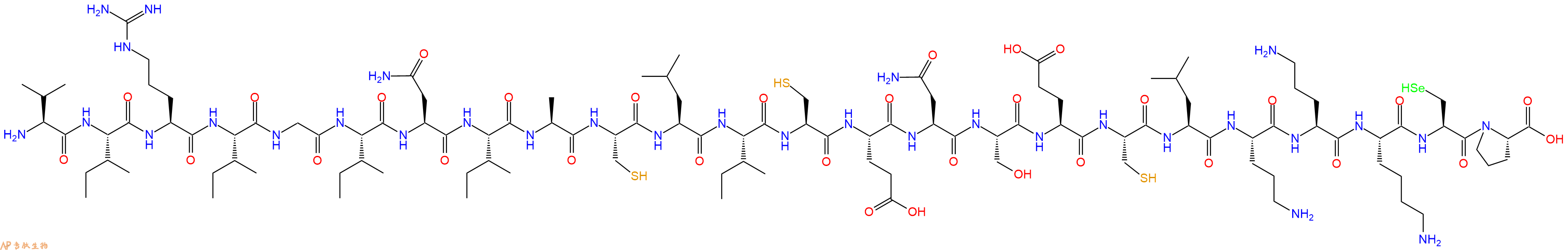 专肽生物产品H2N-Val-Ile-Arg-Ile-Gly-Ile-Asn-Ile-Ala-Cys-Leu-Ile-Cys-Glu-Asn-Ser-Glu-Cys-Leu-Orn-Orn-Lys-Sec-Pro-OH