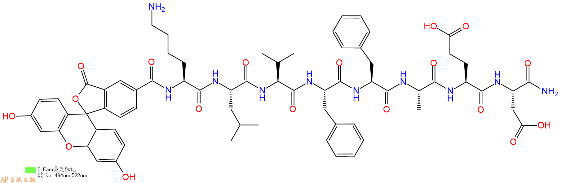 专肽生物产品5FAM-Lys-Leu-Val-Phe-Phe-Ala-Glu-Asp-CONH2