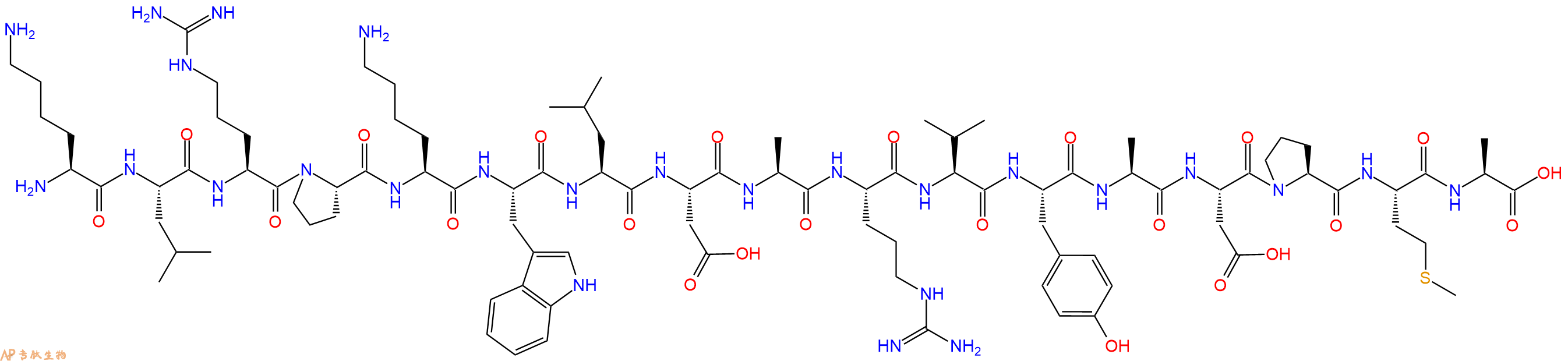 专肽生物产品H2N-Lys-Leu-Arg-Pro-Lys-Trp-Leu-Asp-Ala-Arg-Val-Tyr-Ala-Asp-Pro-Met-Ala-OH