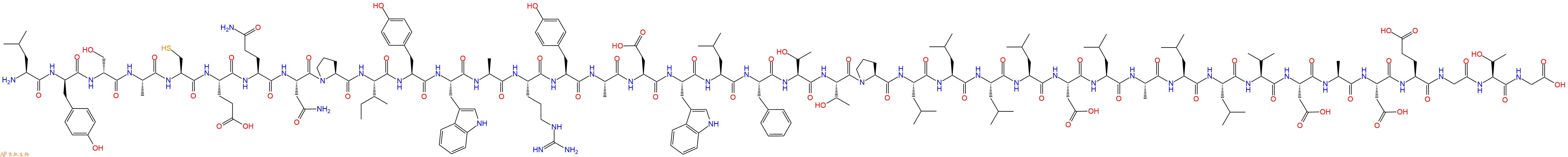 专肽生物产品H2N-Leu-DTyr-DSer-Ala-Cys-Glu-Gln-Asn-Pro-Ile-Tyr-Trp-Ala-Arg-Tyr-Ala-Asp-Trp-Leu-Phe-Thr-Thr-Pro-Leu-Leu-Leu-Leu-Asp-Leu-Ala-Leu-Leu-Val-Asp-Ala-Asp-Glu-Gly-Thr-Gly-OH