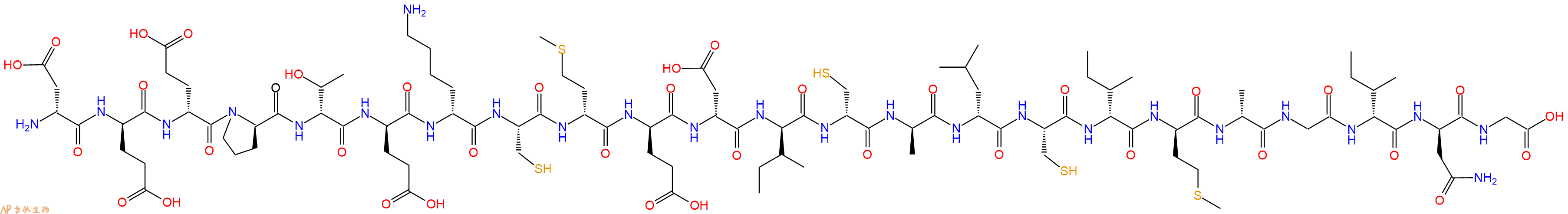 专肽生物产品H2N-DAsp-DGlu-DGlu-DPro-DThr-DGlu-DLys-Cys-DMet-DGlu-DAsp-DIle-DCys-DAla-DLeu-Cys-DIle-DMet-DAla-Gly-DIle-DAsn-Gly-OH