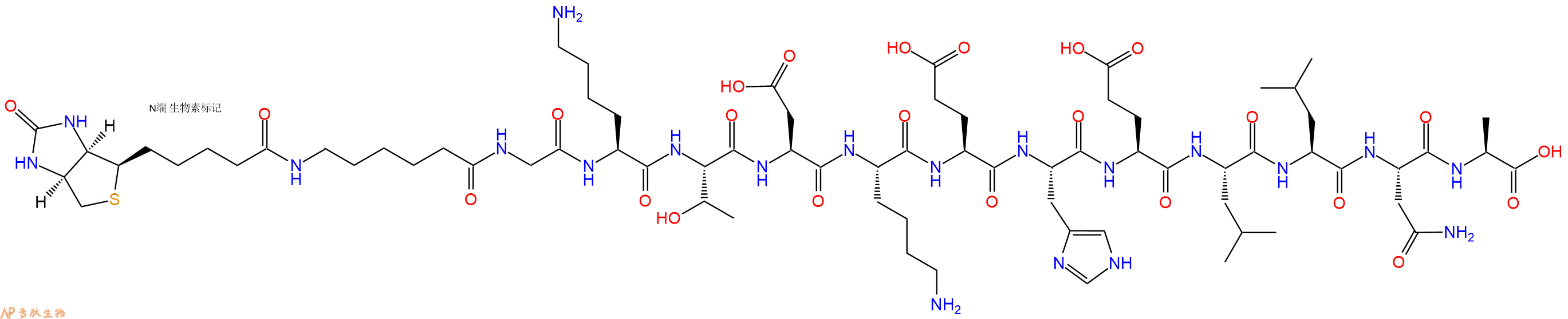 专肽生物产品Biotinyl-Ahx-Gly-Lys-Thr-Asp-Lys-Glu-His-Glu-Leu-Leu-Asn-Ala-OH