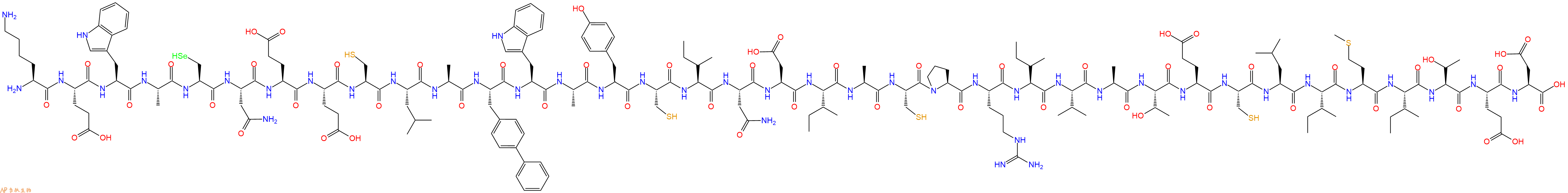专肽生物产品H2N-Lys-Glu-Trp-Ala-Sec-Asn-Glu-Glu-Cys-Leu-Ala-Bip-Trp-Ala-Tyr-Cys-Ile-Asn-Asp-Ile-Ala-Cys-Pro-Arg-Ile-Val-Ala-Thr-Glu-Cys-Leu-Ile-Met-Ile-Thr-Glu-Asp-OH
