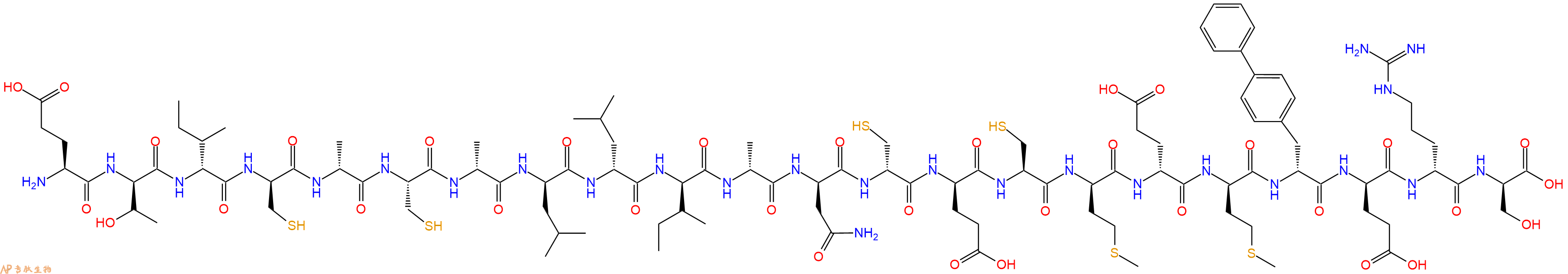 专肽生物产品H2N-Glu-DThr-DIle-DCys-DAla-Cys-DAla-DLeu-DLeu-DIle-DAla-DAsn-DCys-DGlu-Cys-DMet-DGlu-DMet-DBip-DGlu-DArg-DSer-OH
