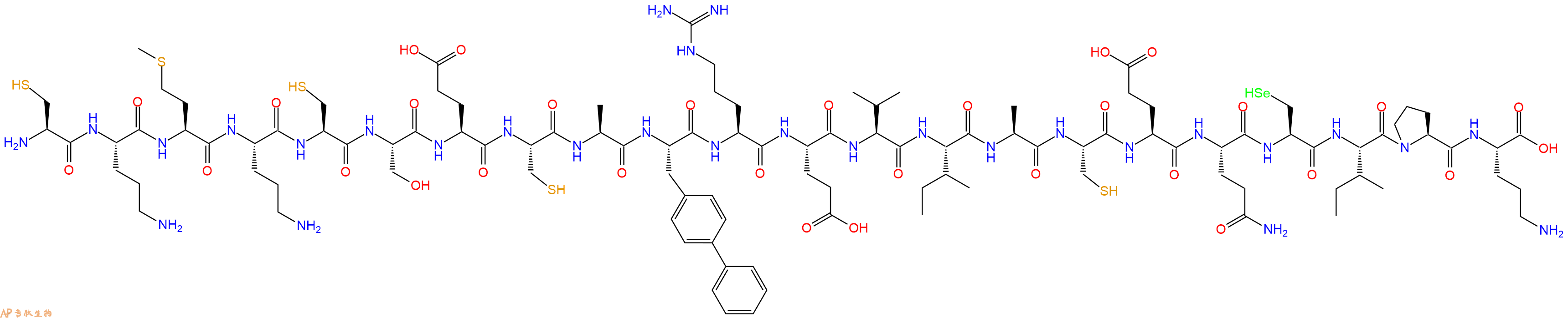 专肽生物产品H2N-Cys-Orn-Met-Orn-Cys-Ser-Glu-Cys-Ala-Bip-Arg-Glu-Val-Ile-Ala-Cys-Glu-Gln-Sec-Ile-Pro-Orn-OH