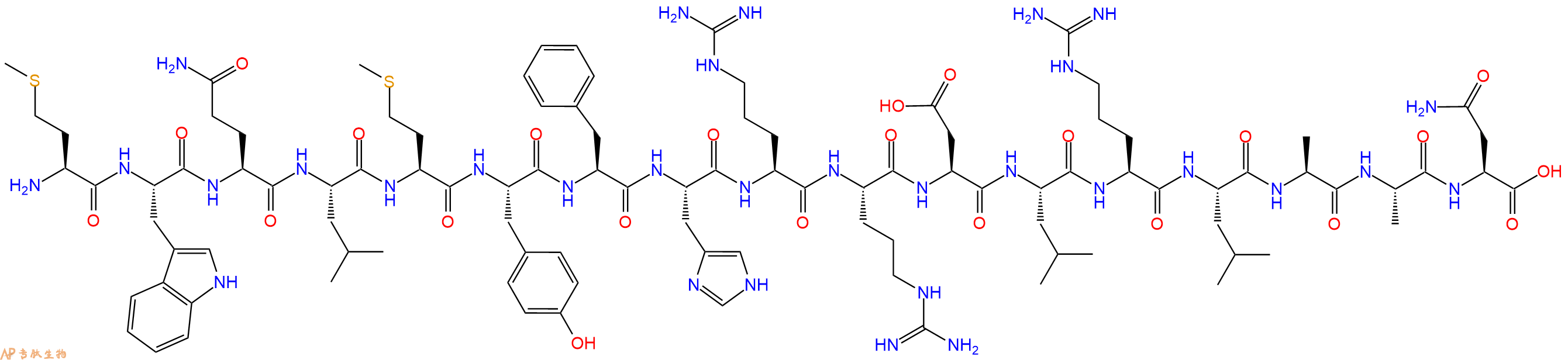 专肽生物产品H2N-Met-Trp-Gln-Leu-Met-Tyr-Phe-His-Arg-Arg-Asp-Leu-Arg-Leu-Ala-Ala-Asn-OH