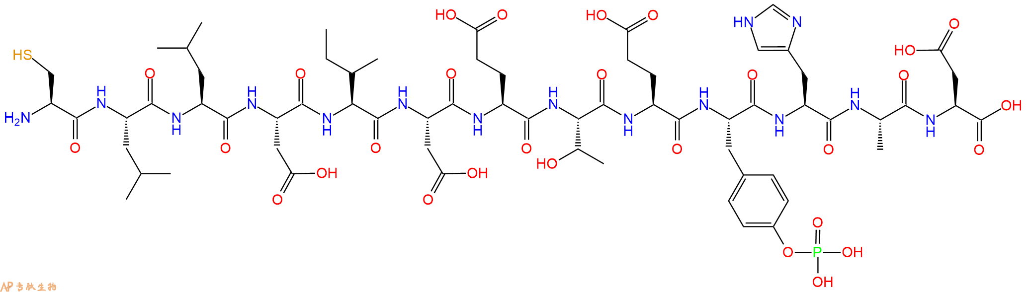 专肽生物产品H2N-Cys-Leu-Leu-Asp-Ile-Asp-Glu-Thr-Glu-Tyr(PO3H2)-His-Ala-Asp-OH