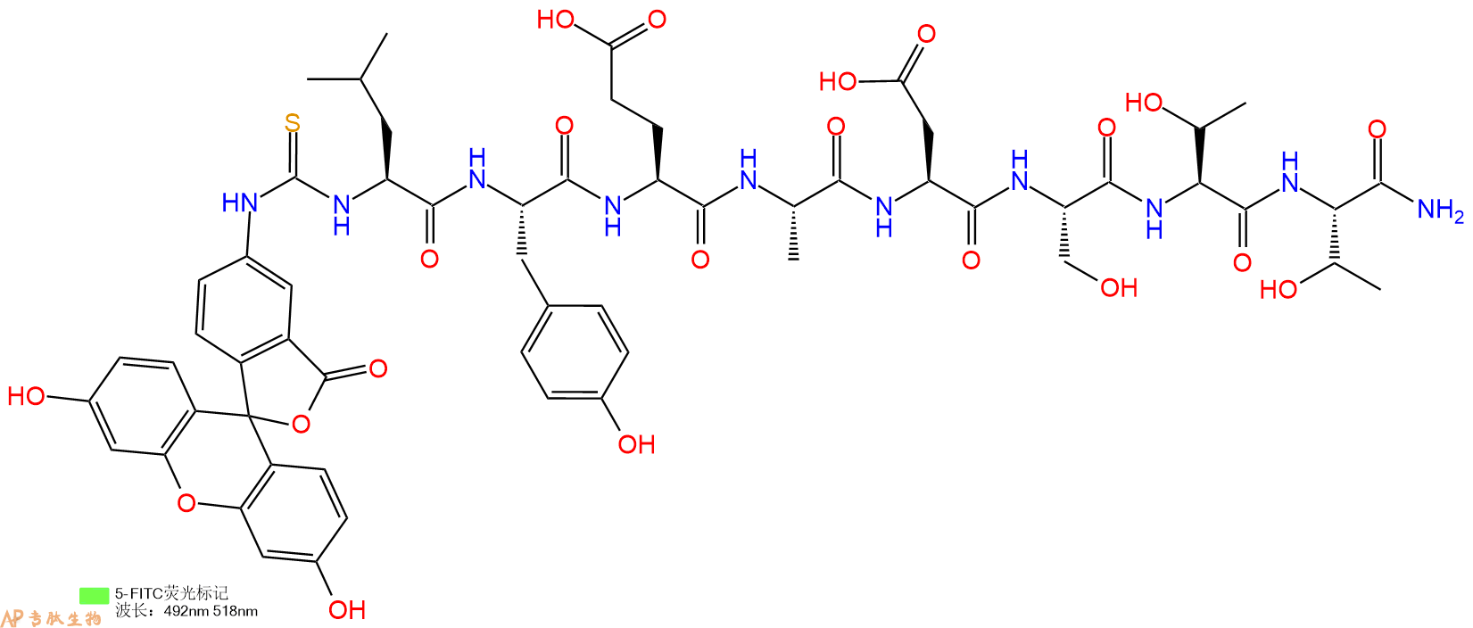 专肽生物产品5FITC-Leu-Tyr-Glu-Ala-Asp-Ser-Thr-Thr-CONH2