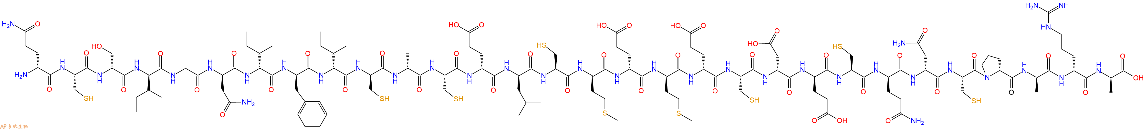 专肽生物产品H2N-DGln-Cys-DSer-DIle-Gly-DAsn-DIle-DPhe-DIle-DCys-DAla-Cys-DGlu-DLeu-Cys-DMet-DGlu-DMet-DGlu-Cys-DAsp-DGlu-Cys-DGln-DAsn-Cys-DPro-DAla-DArg-DAla-OH