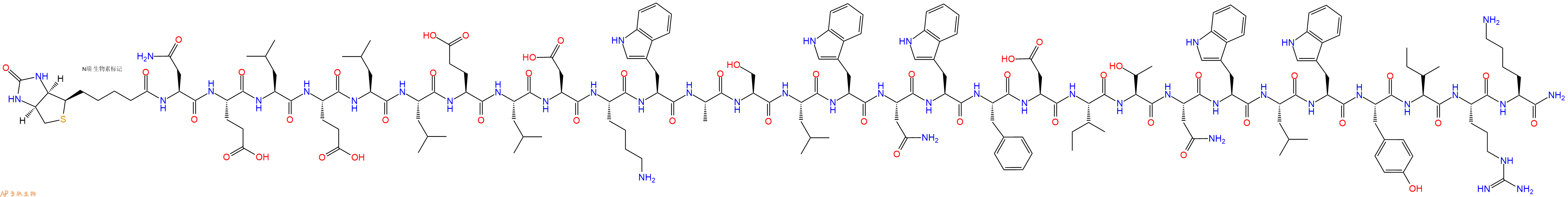 专肽生物产品Biotinyl-Asn-Glu-Leu-Glu-Leu-Leu-Glu-Leu-Asp-Lys-Trp-Ala-Ser-Leu-Trp-Asn-Trp-Phe-Asp-Ile-Thr-Asn-Trp-Leu-Trp-Tyr-Ile-Arg-Lys-CONH2