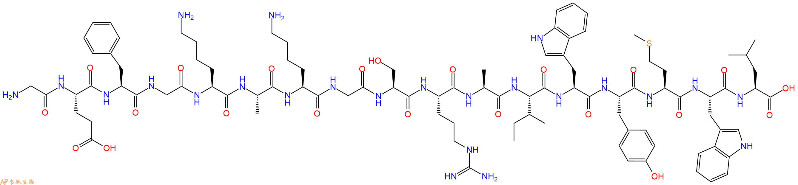 专肽生物产品H2N-Gly-Glu-Phe-Gly-Lys-Ala-Lys-Gly-Ser-Arg-Ala-Ile-Trp-Tyr-Met-Trp-Leu-OH