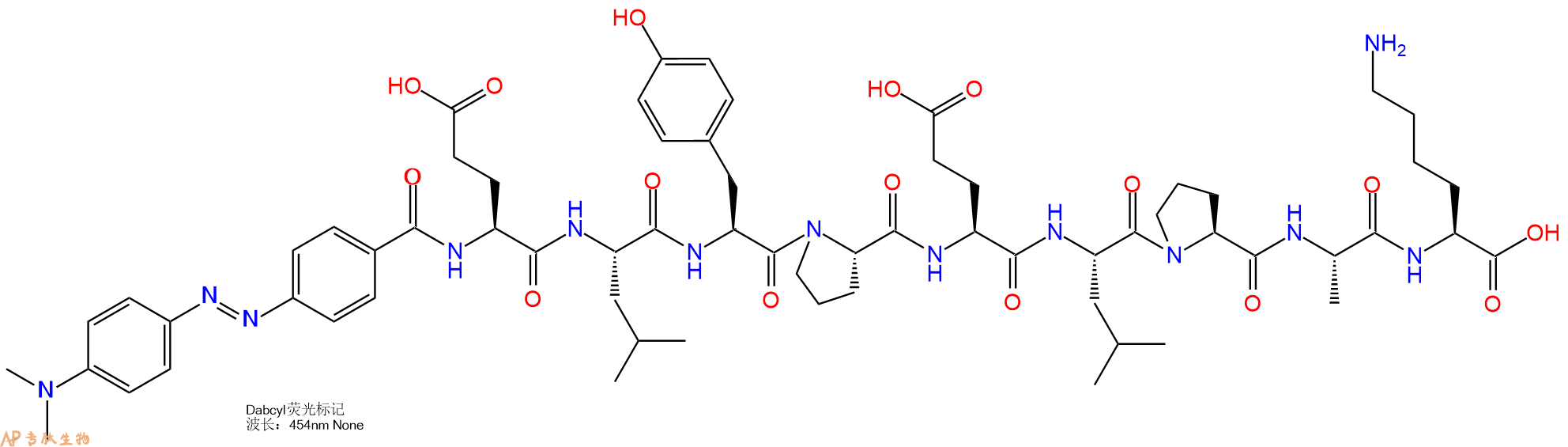 专肽生物产品DABCYL-Glu-Leu-Tyr-Pro-Glu-Leu-Pro-Ala-Lys-OH