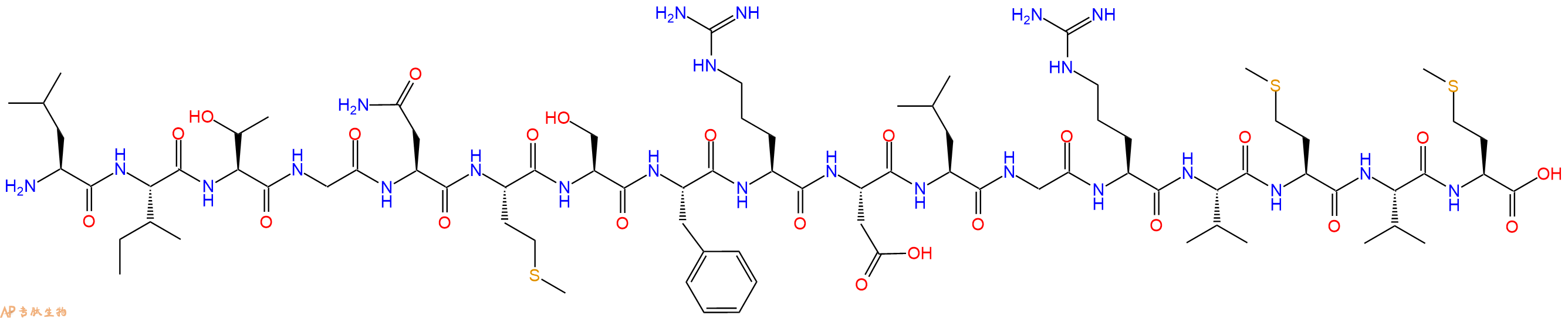 专肽生物产品H2N-Leu-Ile-Thr-Gly-Asn-Met-Ser-Phe-Arg-Asp-Leu-Gly-Arg-Val-Met-Val-Met-OH