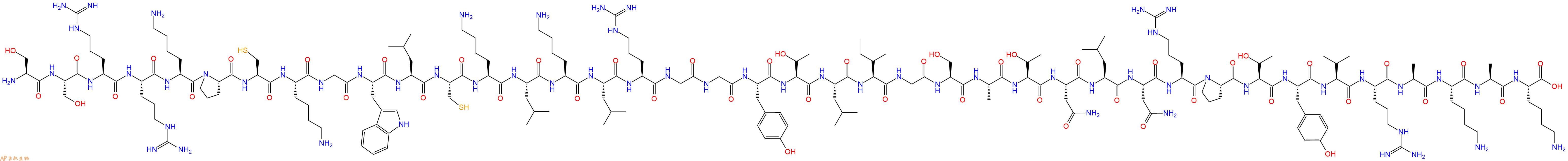 专肽生物产品H2N-Ser-Ser-Arg-Arg-Lys-Pro-Cys-Lys-Gly-Trp-Leu-Cys-Lys-Leu-Lys-Leu-Arg-Gly-Gly-Tyr-Thr-Leu-Ile-Gly-Ser-Ala-Thr-Asn-Leu-Asn-Arg-Pro-Thr-Tyr-Val-Arg-Ala-Lys-Ala-Lys-OH