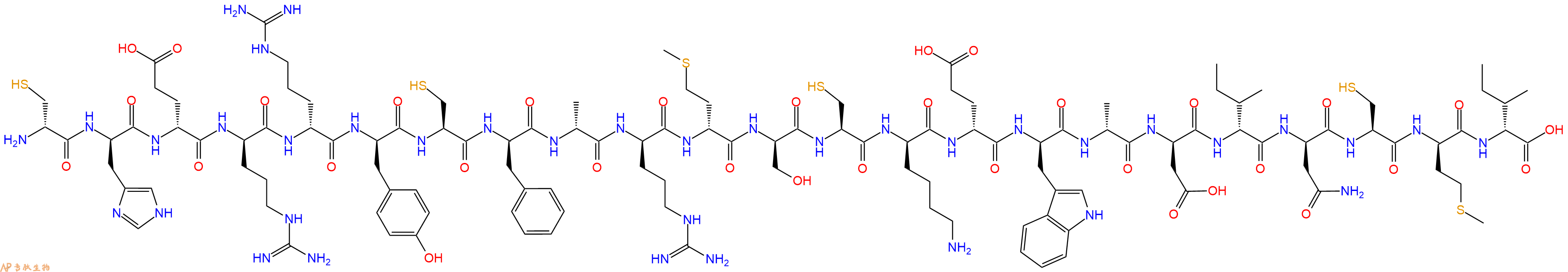 专肽生物产品H2N-DCys-DHis-DGlu-DArg-DArg-DTyr-Cys-DPhe-DAla-DArg-DMet-DSer-Cys-DLys-DGlu-DTrp-DAla-DAsp-DIle-DAsn-Cys-DMet-DIle-OH