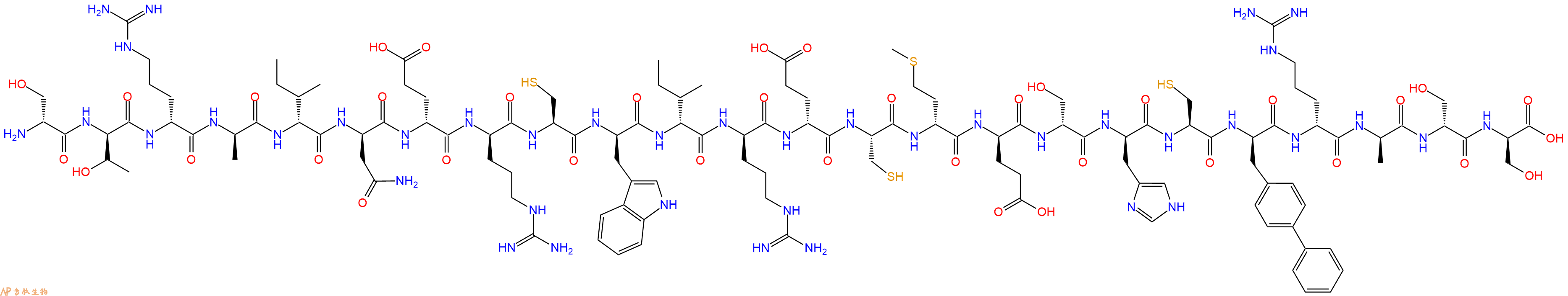 专肽生物产品H2N-DSer-DThr-DArg-DAla-DIle-DAsn-DGlu-DArg-Cys-DTrp-DIle-DArg-DGlu-Cys-DMet-DGlu-DSer-DHis-Cys-DBip-DArg-DAla-DSer-DSer-OH