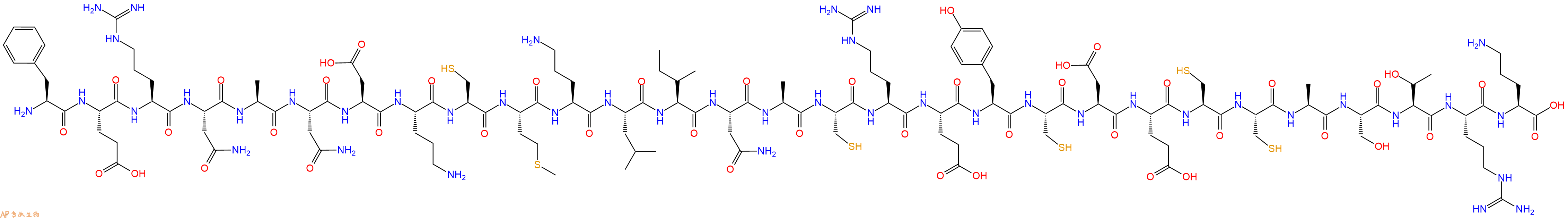 专肽生物产品H2N-Phe-Glu-Arg-Asn-Ala-Asn-Asp-Orn-Cys-Met-Orn-Leu-Ile-Asn-Ala-Cys-Arg-Glu-Tyr-Cys-Asp-Glu-Cys-Cys-Ala-Ser-Thr-Arg-Orn-OH