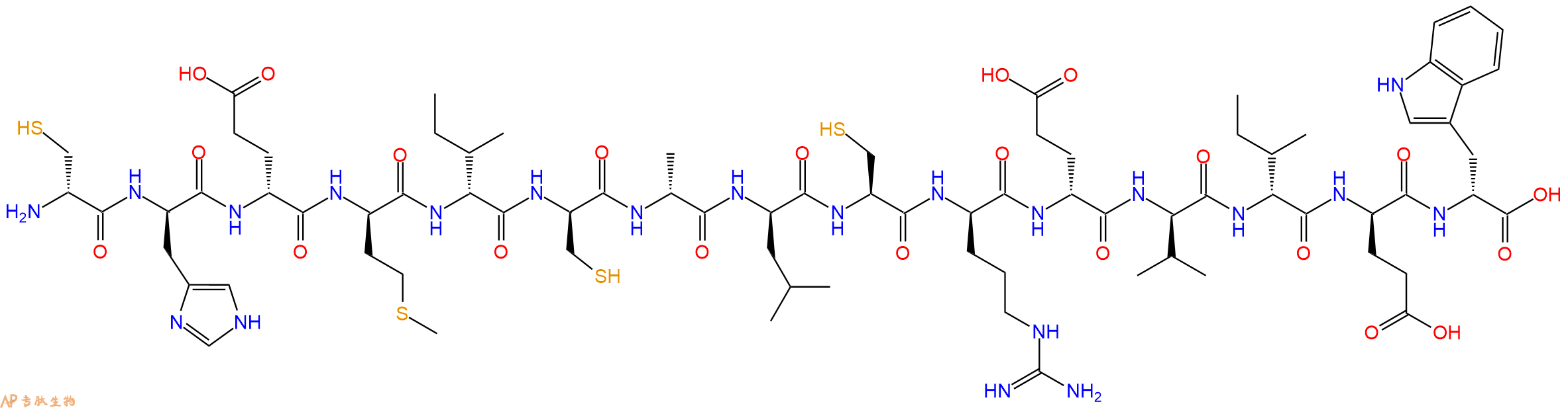 专肽生物产品H2N-DCys-DHis-DGlu-DMet-DIle-DCys-DAla-DLeu-Cys-DArg-DGlu-DVal-DIle-DGlu-DTrp-OH