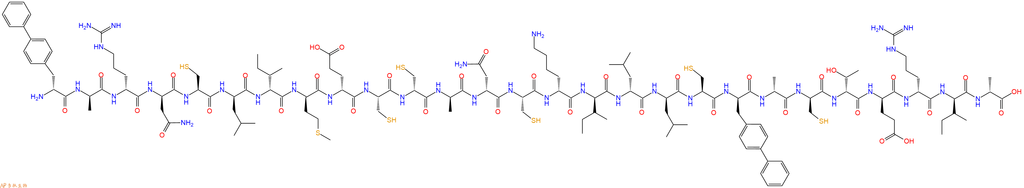 专肽生物产品H2N-DBip-DAla-DArg-DAsn-Cys-DLeu-DIle-DMet-DGlu-Cys-DCys-DAla-DAsn-Cys-DLys-DIle-DLeu-DLeu-Cys-DBip-DAla-DCys-DThr-DGlu-DArg-DIle-DAla-OH