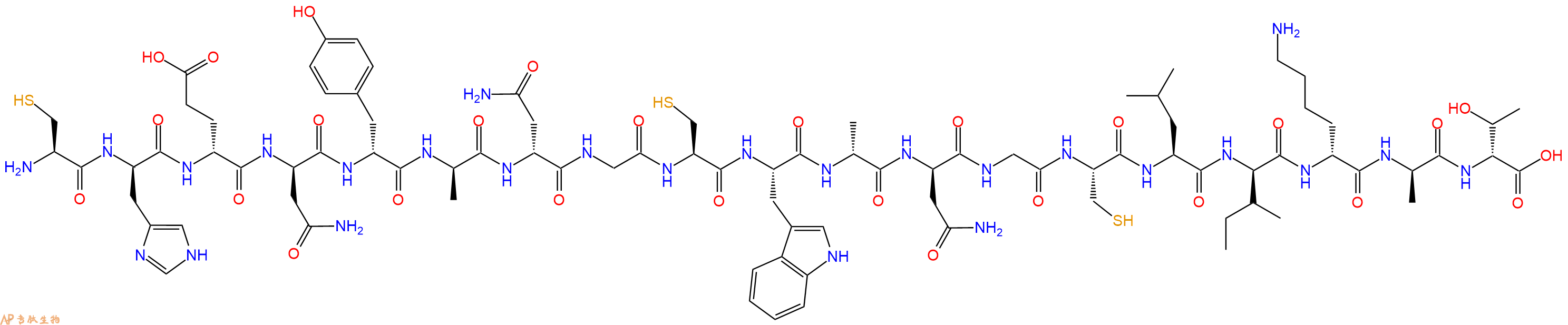 专肽生物产品H2N-Cys-DHis-DGlu-DAsn-DTyr-DAla-DAsn-Gly-Cys-Trp-DAla-DAsn-Gly-Cys-Leu-DIle-DLys-DAla-DThr-OH