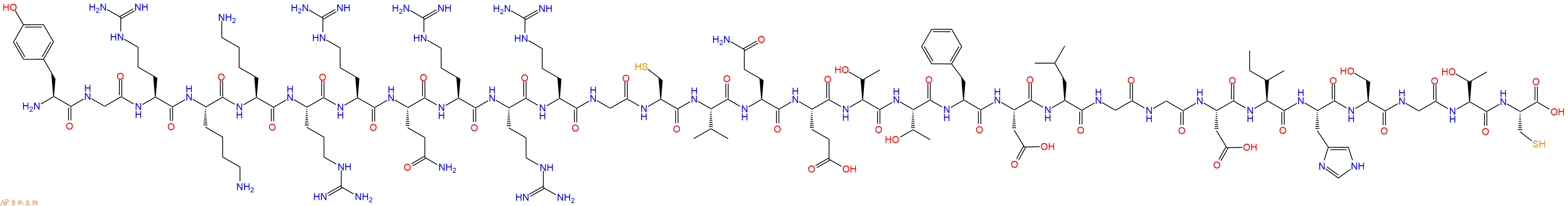 专肽生物产品H2N-Tyr-Gly-Arg-Lys-Lys-Arg-Arg-Gln-Arg-Arg-Arg-Gly-Cys-Val-Gln-Glu-Thr-Thr-Phe-Asp-Leu-Gly-Gly-Asp-Ile-His-Ser-Gly-Thr-Cys-OH