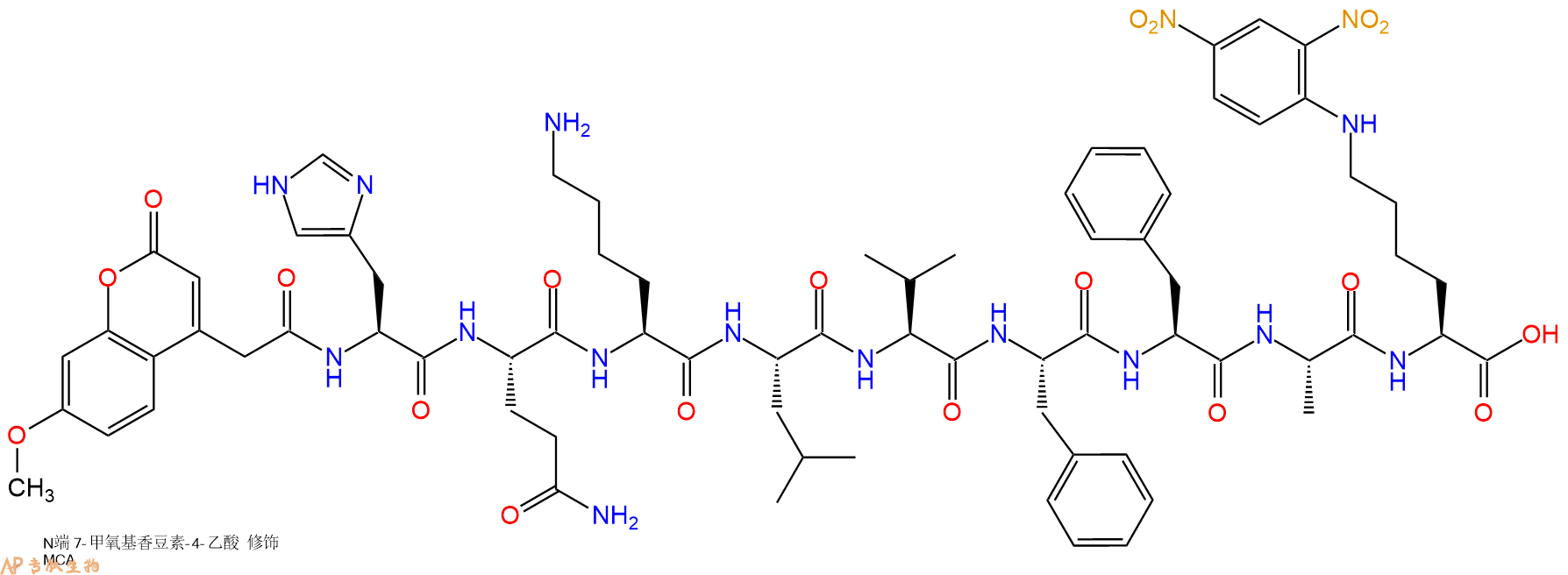 专肽生物产品MCA-His-Gln-Lys-Leu-Val-Phe-Phe-Ala-Lys(Dnp)-OH