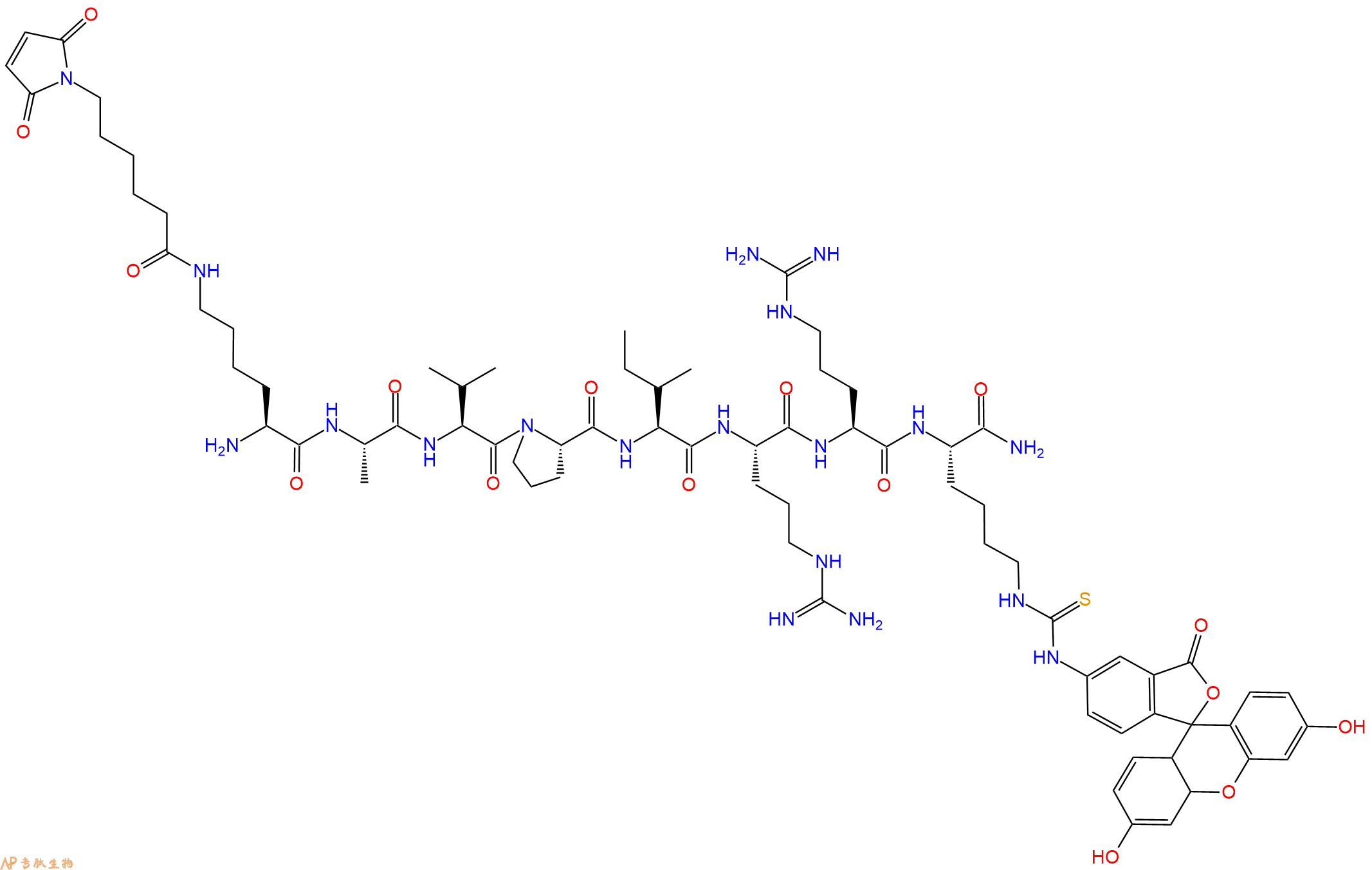 专肽生物产品H2N-Lys(6Mal)-Ala-Val-Pro-Ile-Arg-Arg-Lys(FITC)-CONH2