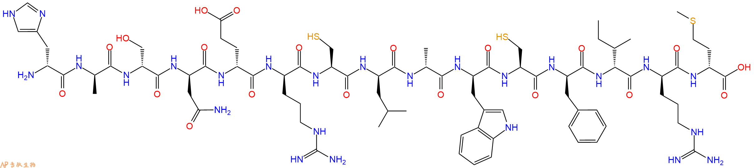 专肽生物产品H2N-DHis-DAla-DSer-DAsn-DGlu-DArg-Cys-DLeu-DAla-DTrp-Cys-DPhe-DIle-DArg-DMet-OH