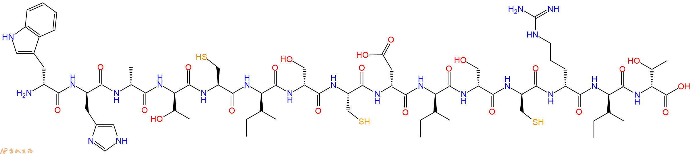 专肽生物产品H2N-DTrp-DHis-DAla-DThr-Cys-DIle-DSer-Cys-DAsp-DIle-DSer-DCys-DArg-DIle-DThr-OH
