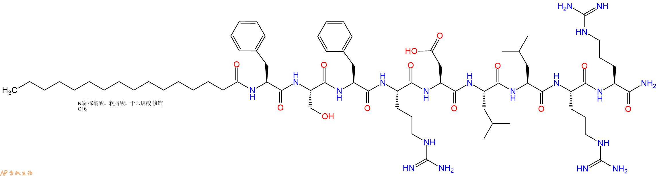 专肽生物产品Palmiticacid-Phe-Ser-Phe-Arg-Asp-Leu-Leu-Arg-Arg-CONH2