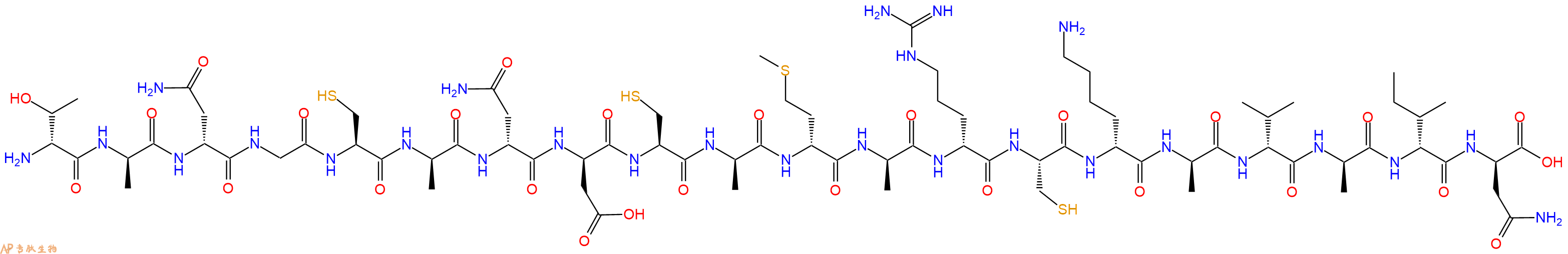 专肽生物产品H2N-DThr-DAla-DAsn-Gly-Cys-DAla-DAsn-DAsp-Cys-DAla-DMet-DAla-DArg-Cys-DLys-DAla-DVal-DAla-DIle-DAsn-OH