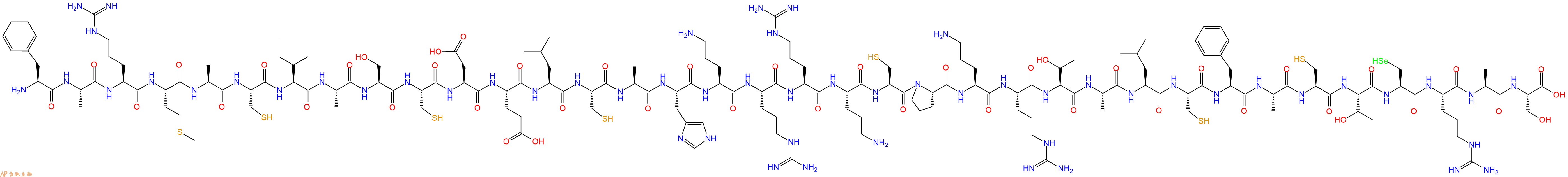 专肽生物产品H2N-Phe-Ala-Arg-Met-Ala-Cys-Ile-Ala-Ser-Cys-Asp-Glu-Leu-Cys-Ala-His-Orn-Arg-Arg-Orn-Cys-Pro-Orn-Arg-Thr-Ala-Leu-Cys-Phe-Ala-Cys-Thr-Sec-Arg-Ala-Ser-OH